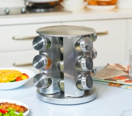 stainless steel rotating spice rack and jars set